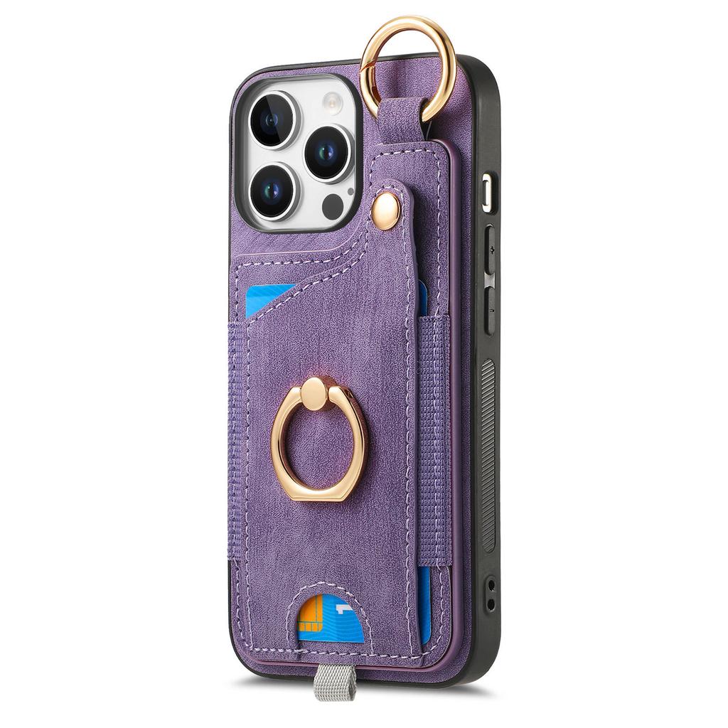 For iPhone 16 Pro Max Case Card Slots Leather+TPU Phone Cover with Ring Buckle