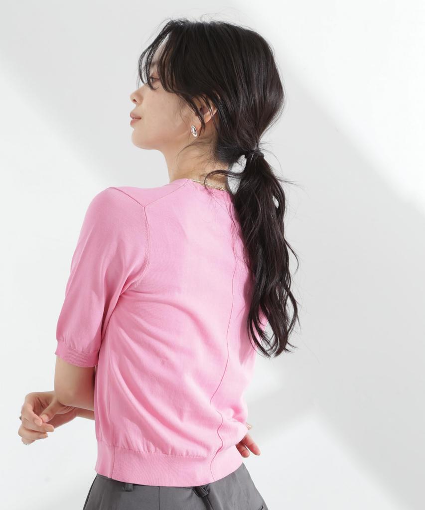 Nano Universe TEKNICO GIZA Cotton Compact F V-Neck Knit, Women's, 090, Pink, 669-5122313