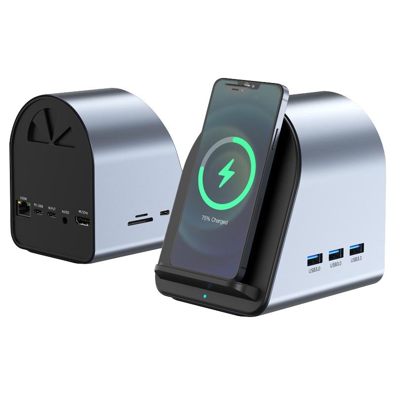 Factory Price 10 in 1 USB-C USB Hubs Multifunction Wireless Phone Charger Type-C HUB Adapter for Laptop