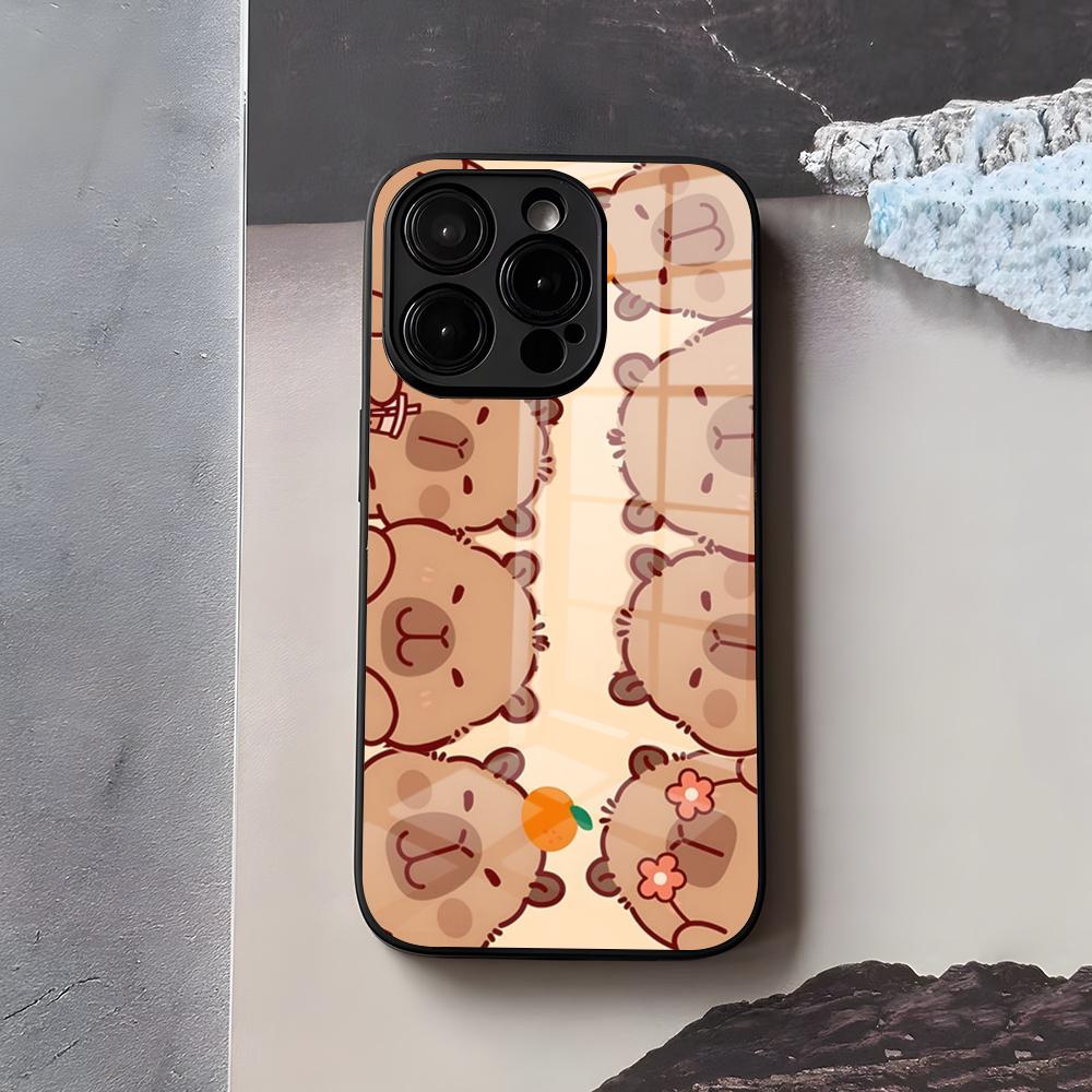 

C-Capybara Phone Case For IPhone 17 Air 16 E Pro Max 15 14 13 Mini 12 Pro 11 Max Plus Black Glass Cover iPhone 12
