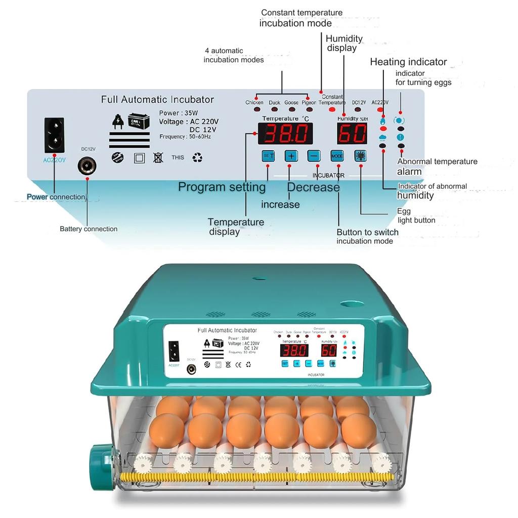 16 Eier Inkubatoren für Huhn Ente Gans Taube Wachtel Automatische Brutausrüstung Automatischer Wasserspender Eierwender EU-Stecker