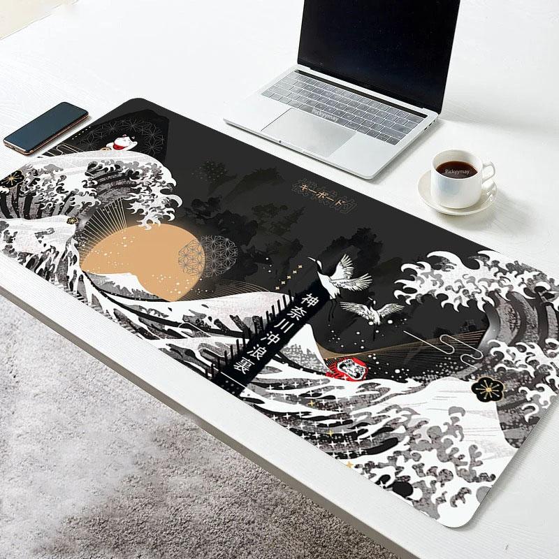 Japanese Great Wave Off Mouse Pad Large Mousepad Keyboards Gamers Deskpad Computer Laptop Keyboard Rubber Stitched Edges Mat