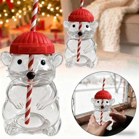 Yousheng Christmas Glass Straw Tumbler Cute Holiday Themed Sippy Cup for Coffee Beer Wine Cocktails Reusable Drinking Glass with Straw