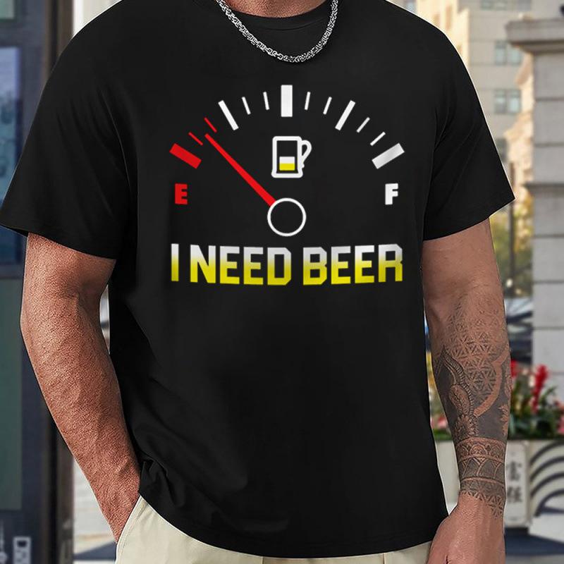 Men Fashion Crew Neck Short Sleeve I NEED BEER Letter Print Cotton T Shirt Top