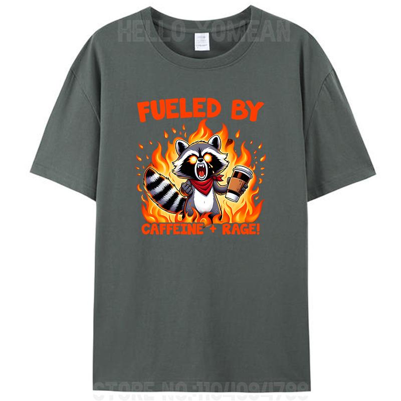 Alimenté par la rage de la caféine Drôle Raton laveur Vintage Femmes Hommes T-shirt 100% Coton T-shirts Hauts Mode Nouveauté Cadeaux