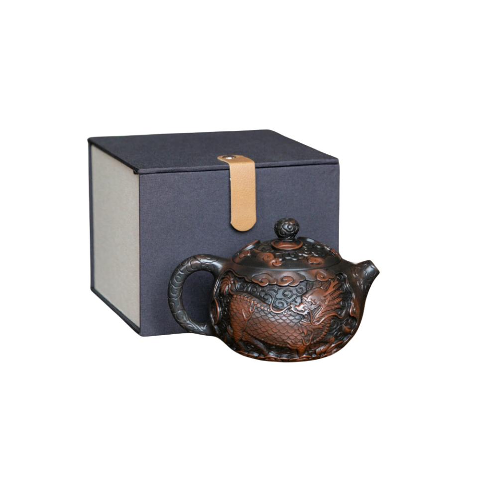 Purple Pottery Vintage Handmad Teapot Ceramic Carve Kung Fu Teapot Single Teapot Pu'er Tea Making Tea Sets Chinese Tea Pot