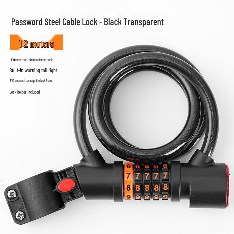 Lishi Bicycle Cable Lock with Integrated Taillight