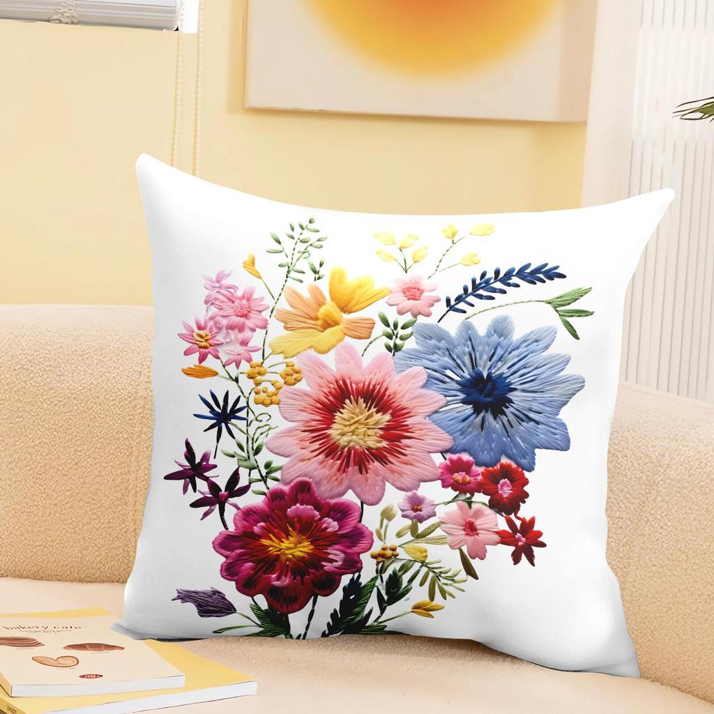 Square Floral Pillowcase Cover Office Living Room Sofa Cuion Cover Digital Printing Removable Waable Pillow Insert