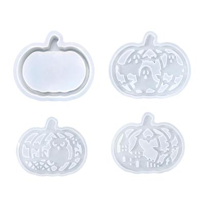 4 Pieces Halloween Pumpkin Silicone Molds DIY Tea Light Holder Casting Molds Plaster Molds for Home Crafts