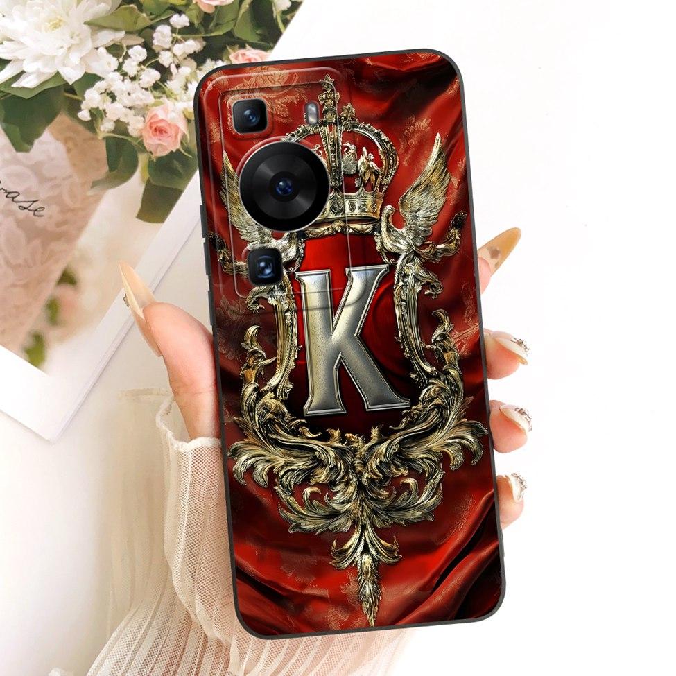 For Huawei P60 LNA-LX9 Case For Huawei P60 Pro MNA-AL00 Cover Luxury A-Z Letters 2D Painted Silicone Casing