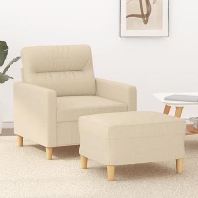 Vidaxl Armchair with Footrest, Cream, 60 Cm, Fabric Upholstered