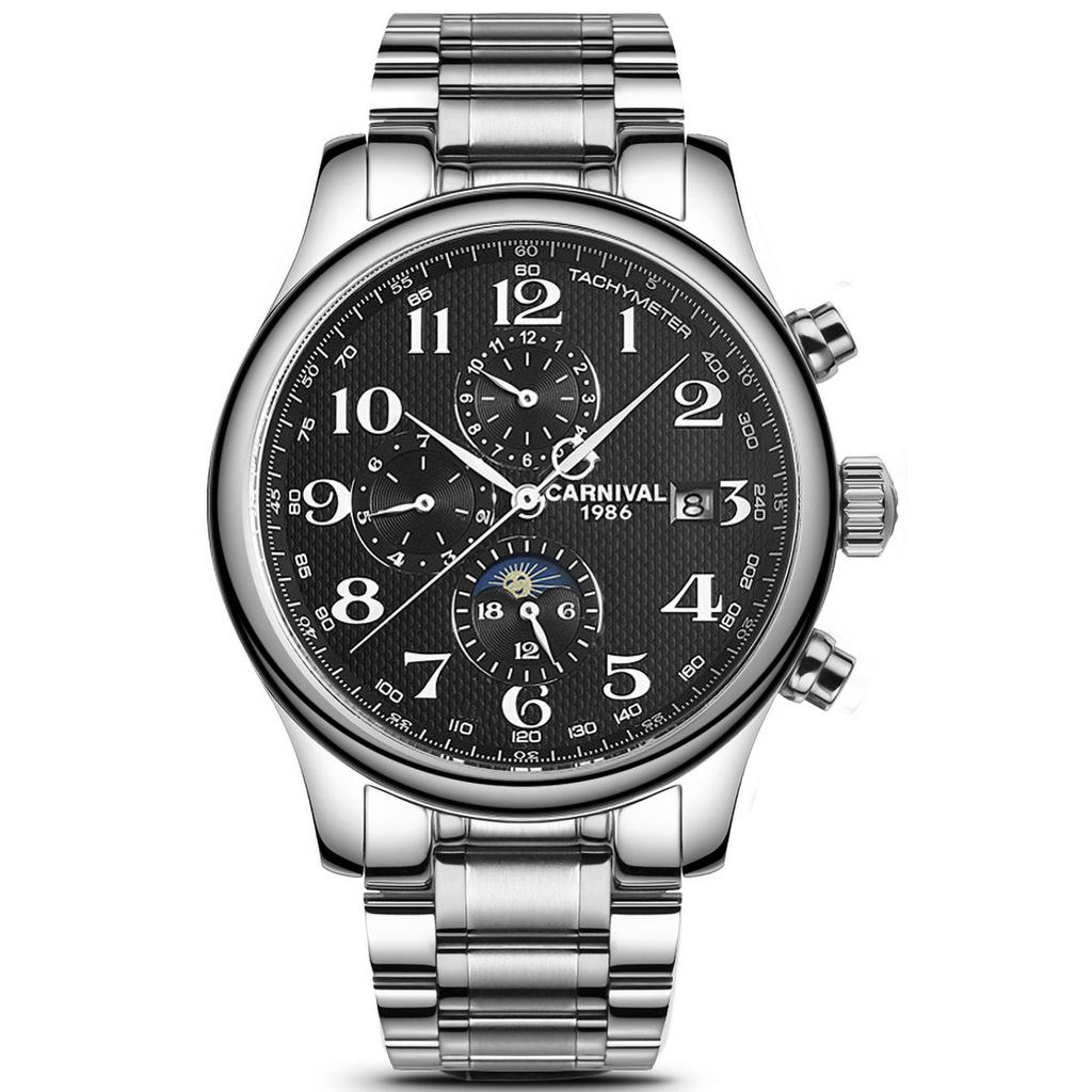 Dropshipping Carnival Stainless Steel Automatic Mechanical Watch 30M Water Resistant Men's Business Fashionable Multi-Function