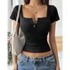2026 New Spring/Summer Lace Button V-Neck Fashion Slim Fit Short Sleeve Women's Blouse