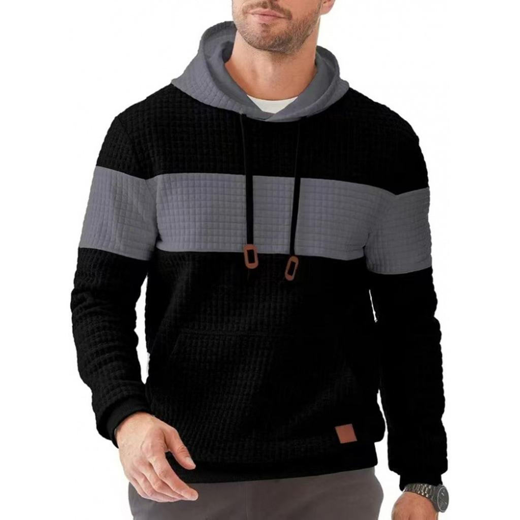 Men's Casual Sweatshirts Long Sleeve Drawstring Color Block Pullover Graphic Hoodies With Pockets