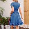Women's Casual Solid Color Waist Cinched V-neck Dress