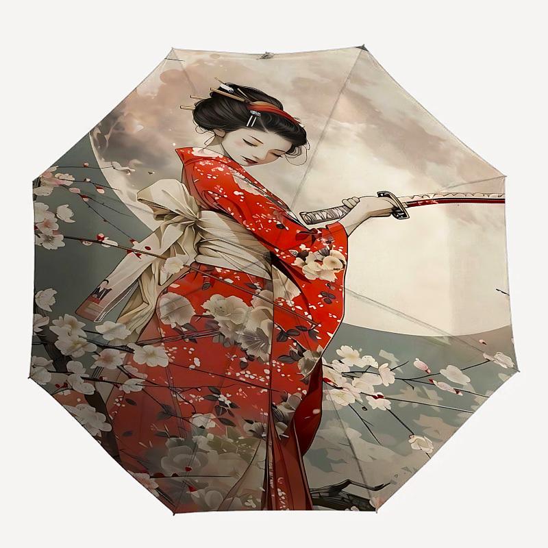 

1pc cherry blossoms kimono umbrella with 8 iron ribs and a plastic handle, automatic opening and closing, portable and foldable1057