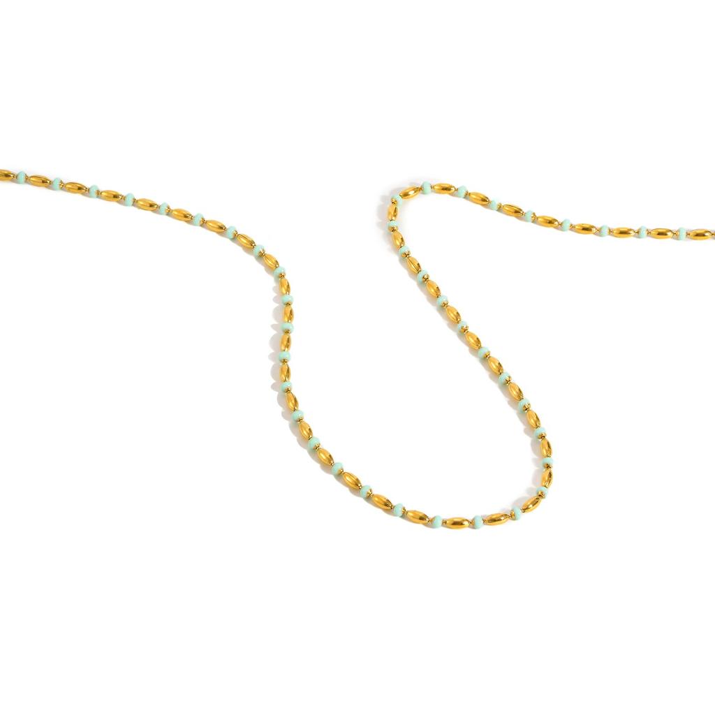 Dainty Green Rice Bead Necklace for Women,18K Gold Plated Stainless Steel Necklaces,Trendy Jewelry Gifts