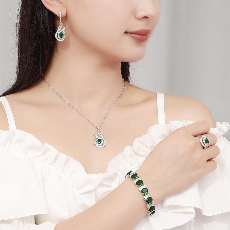 Blue Jewelry with Gem Set Pendant Earrings Necklace and Ring Lady Set