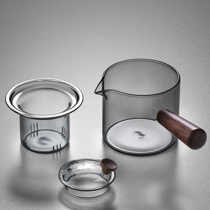 Solid wood side pot tea brewing kettle glass teapot household high borosilicate kettle kung fu tea set
