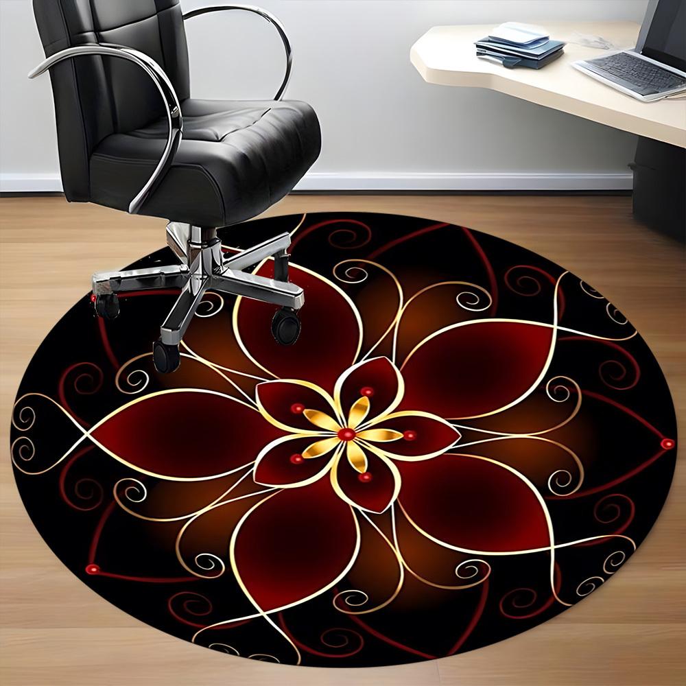 1pc Floral Mandala Office Round Rug, Non-slip, Soft and Durable Office Rug for Interior Decoration, Perfect for Office, Beautiful Decoration yy2603230