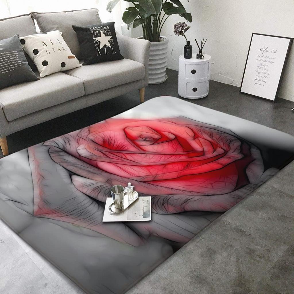 Blue Rose Flower on Black Background Non Slip Mat Area Rugs Floor Carpet for Kitchen Bedroom Living Room Decoration for Kids