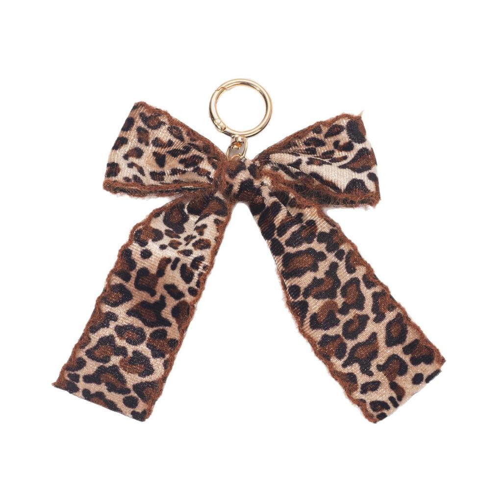 Korean Style Leopard Print Bow Keychain – Creative Autumn/Winter Fabric Ribbon Pendant