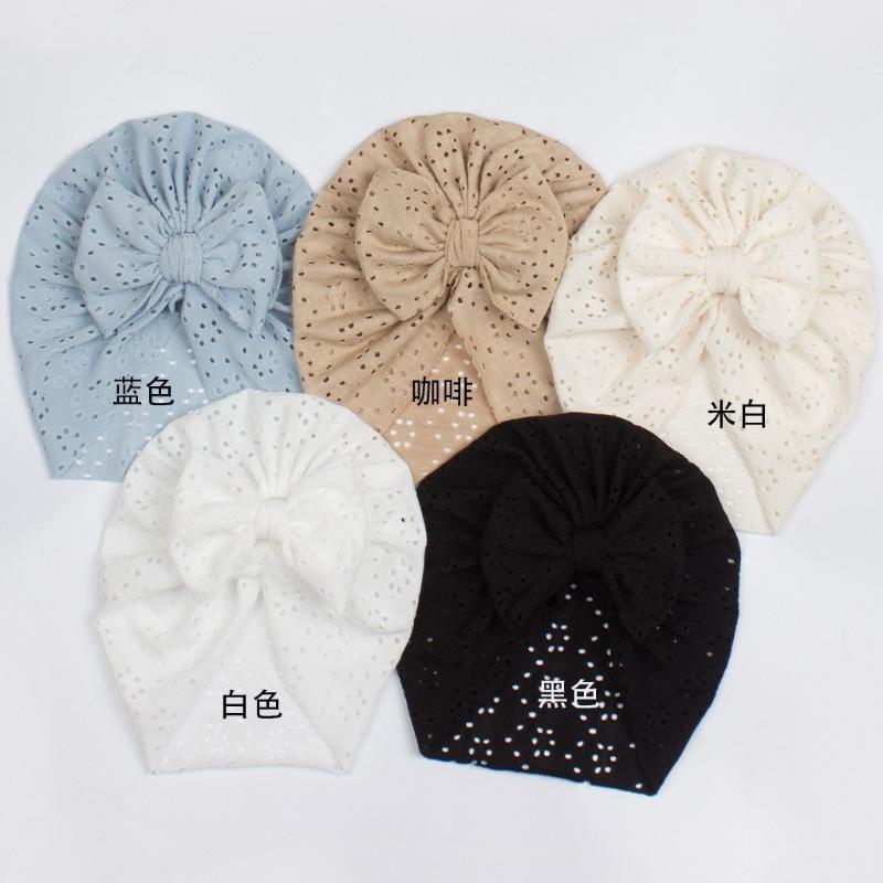 New Baby Solid Color Hole Hat, Breathable Bow Children's Hat, Thin Comfortable Baby Tire Hat