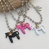 Funny Cute White Black Pink Color Enamel Colt Horse Pendant Necklaces for Women Alloy Beads Chain Chokers Fashion Jewelry