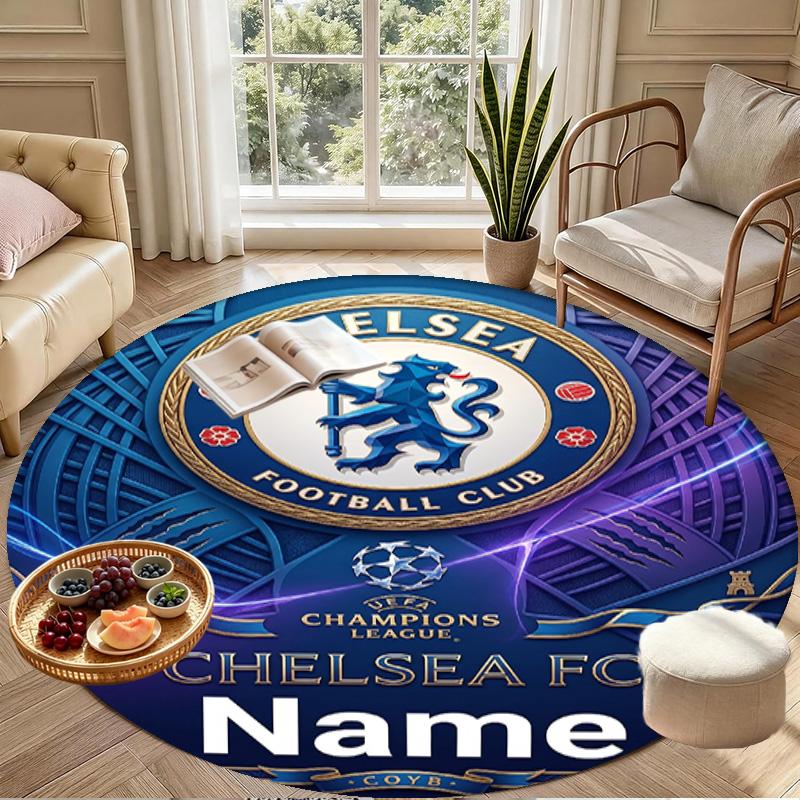 Custom Name Personalized Chelsea Football Club Print Round Rug, Versatile Home Decor Carpet, for Playroom, Apartment, Balcony, Entryway, Hallway Gift