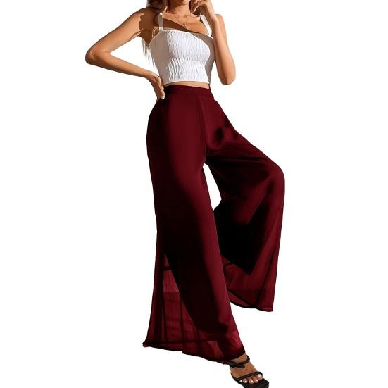 Women Pants Elastic High Waist Wide Leg Loose Fit Casual Trousers Summer Chiffon Long