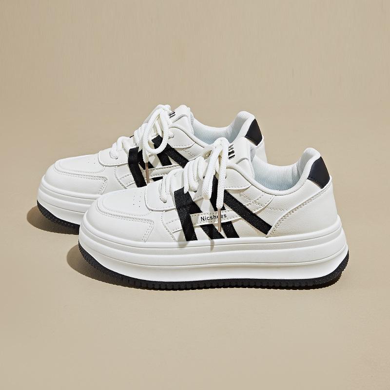 

Повседневные кроссовки на массивной платформе для женщин Дышащие на шнуровке Нескользящая обувь для ходьбы Женские удобные кроссовки для бега Кроссовки для тенниса из ПУ кожи 40 чёрный