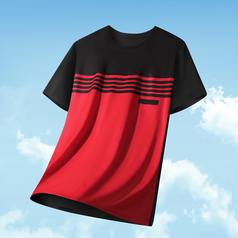 Men's Plus Size Ice Silk Color Block Round Neck T-Shirt - Cool Summer Sports Top