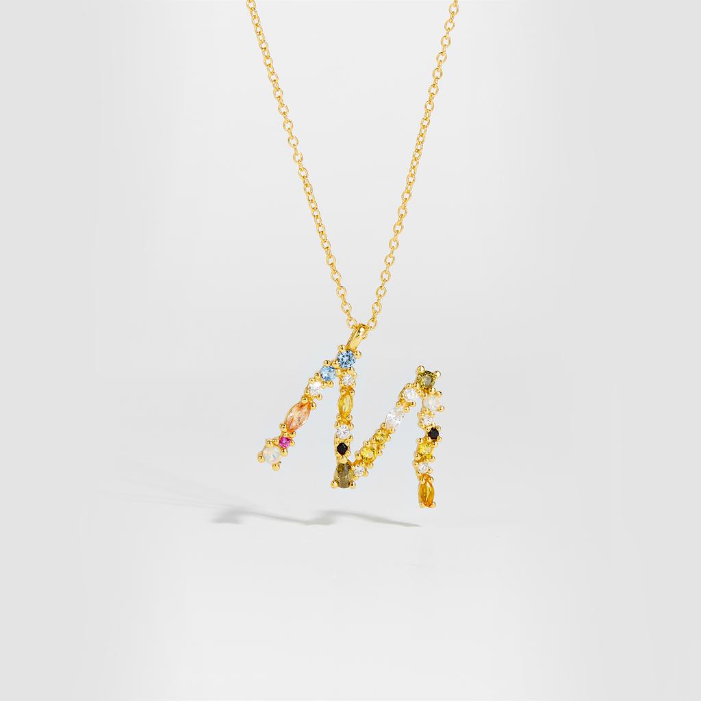 925 Sterling Silver Gold Letter M Pendant Initial F Alphabet Necklace Monogram Opals 2020 Women Accessories Jewelry