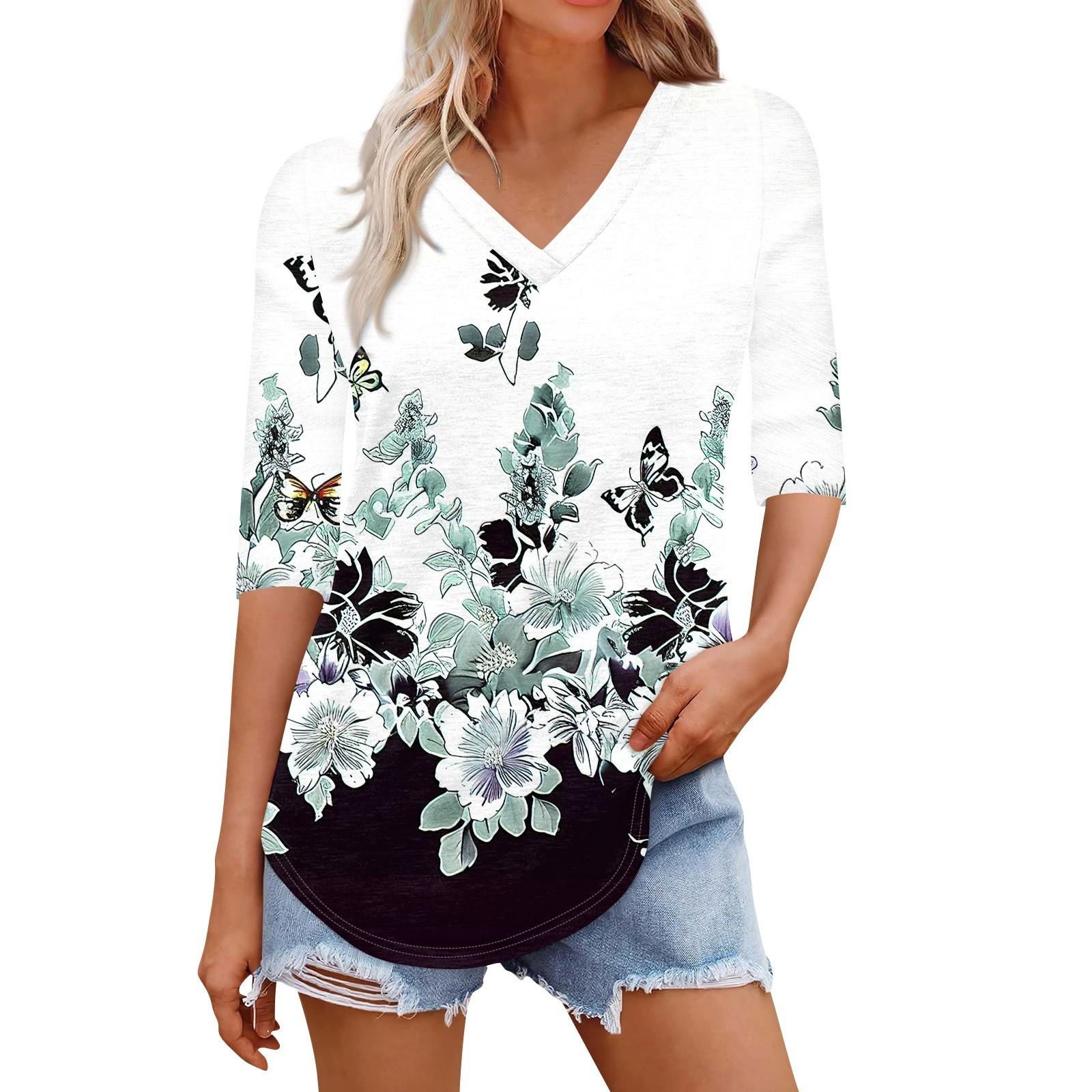 

Shirts For Women Trendy V Neck T Shirts Casual Printed Blouse Half Sleeve Tops For Women S