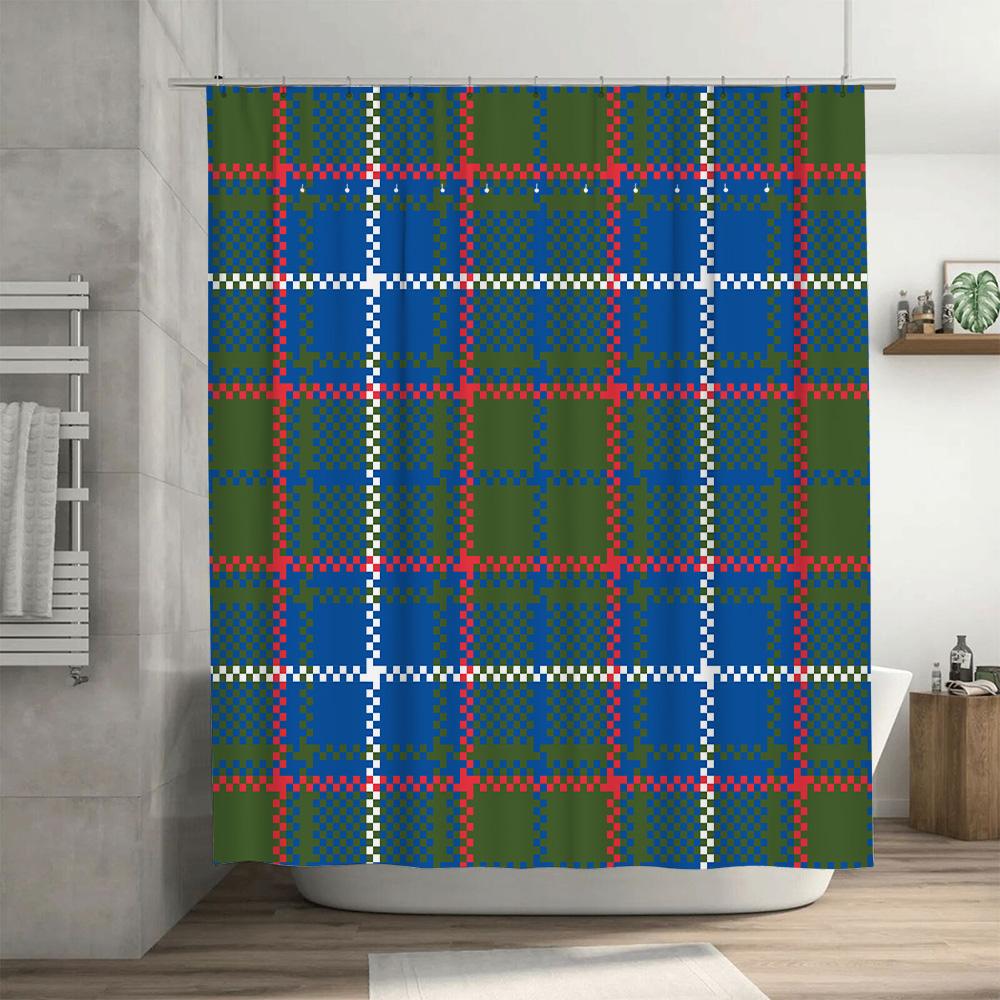 Blue Red Green White Plaid Shower Curtain Bath Waterproof Decorative Plastic Rod Pocket Home Decor (180x245cm)