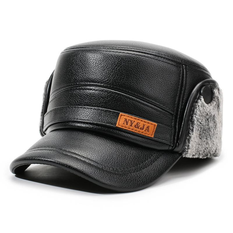Middle-Aged and Elderly Hat Men's Winter Warm Father Grandfather Leather Hat Velvet Old Man Ear Protection Flat Cap