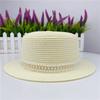 Summer small eaves straw weaving flat top flat eaves lace pearl bead grass hat sunscreen travel Internet celebrity women's Xiaoxiang style