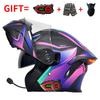 Bluetooth Smart Tail Light Motorcycle Flip-Up Helmet Men Women All Season Full Face Off-Road Riding