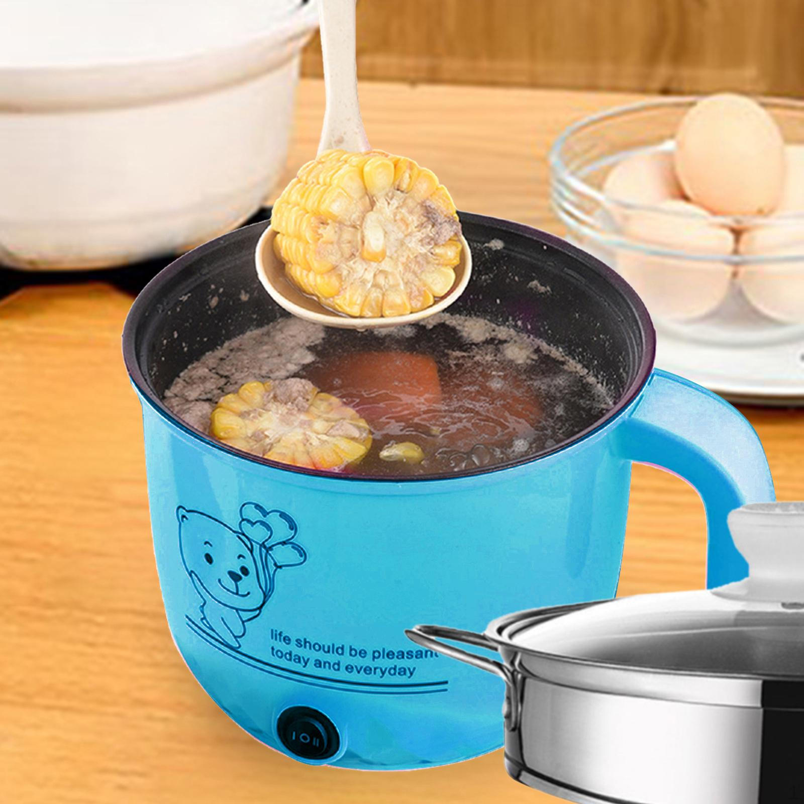 

Electric Pot Nonstick 1.8L Kitchen Cooking Appliances for Eggs Fry Ramen Pink with steamer Blue