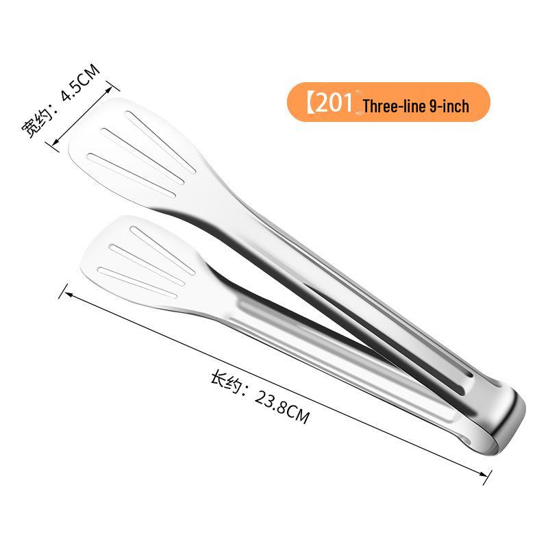 304 Stainless Steel Triple-Line Kitchen Tongs for Bread, Barbecue, and Buffet