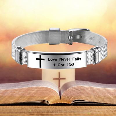Love Never Fails Inspiring Scriptures Wristband Christian Cross Inspirational Bracelet I Am with You Fashion Bracelets Bangle