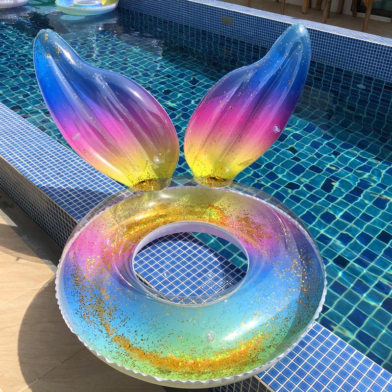 Korean Sequin Rainbow Mermaid Swimming Ring with Wings for Adults & Kids