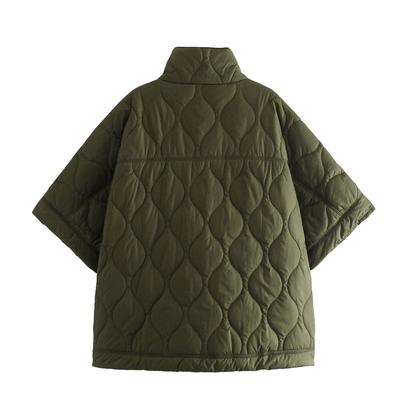 Winter New Women's Clothing European and American Style Waterproof Semi-zipper Cloak Jacket Stand-up Collar Warm Cotton-padded Clothes