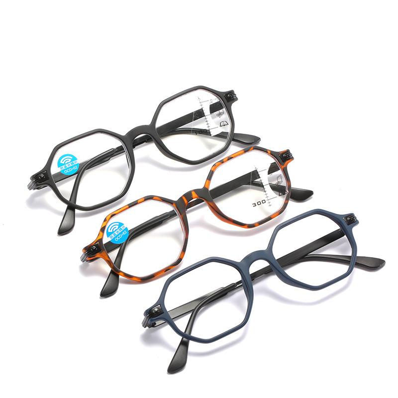 Anti-Blue Reading Glasses Multi-Focus Far And Near Dual-Purpose Fashionable Polygonal Reading Glasses