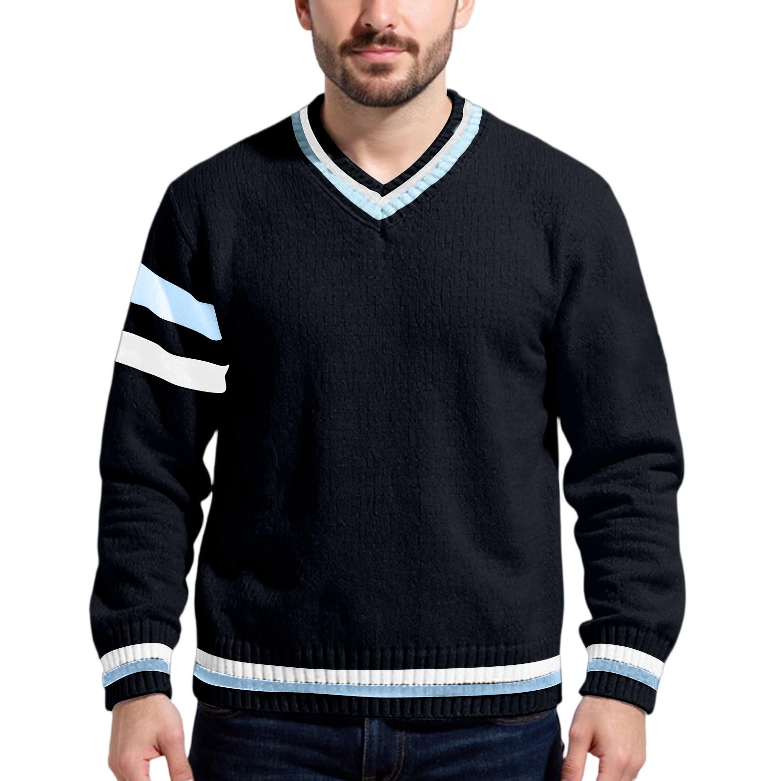 

Мужской повседневный свободный свитер с V-образным вырезом XXXL чёрный