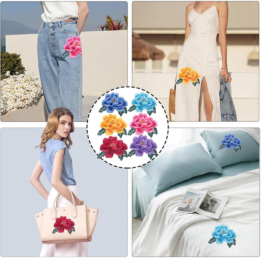 1Pcs Red Blue Peony Flowers Embroidere Patches Applique Clothes Decoration Clothing Accessories Sewing Patches