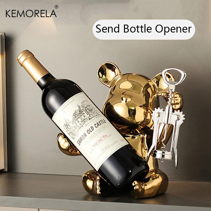 

Creative Wine Rack With Bottle Opener Ceramic Cartoon Ornaments Home Ornaments Cute Storage Rack Home Kitchen Bar Decoration золотистый