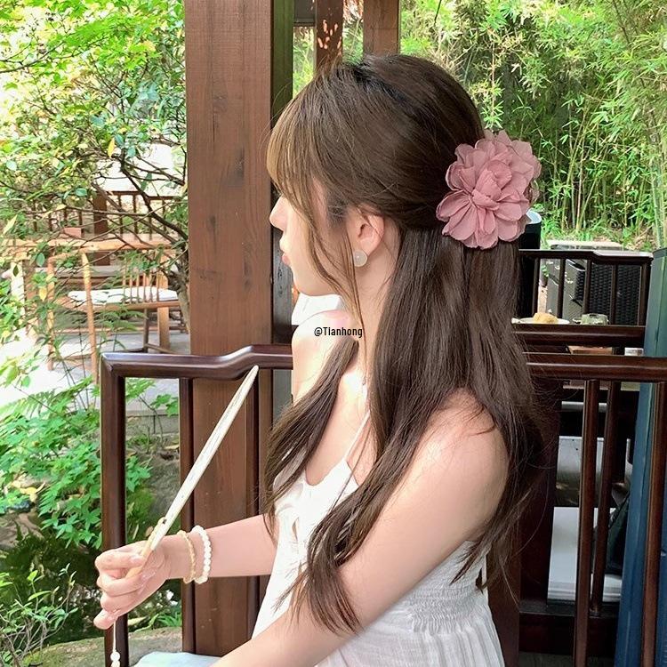 Peach Tea Jiangnan Floral Shark Clip: Elegant Half Updo Hair Accessory for Women