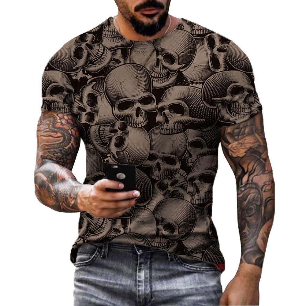 Terrifying Skull 3D Printed Short Sleeved T-shirt Summer Breathable Polyester Simple Round Neck Top