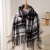 Korean Atmosphere Plaid JK Scarf, Adult Unisex Autumn Winter Thickened Warm Versatile Scarf with Tassels, Fashionable Casual Style